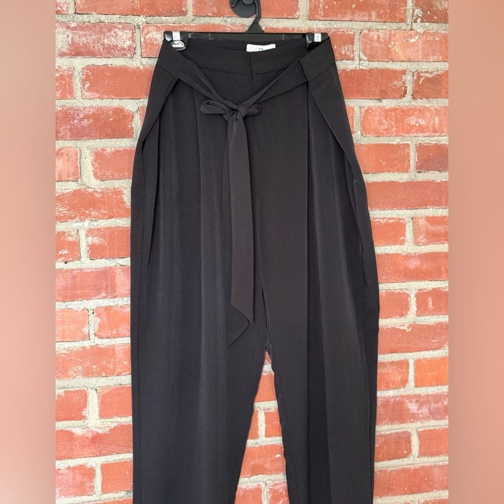 Halston Heritage Black High-Rise Tie-Waist Pleated Pants XL